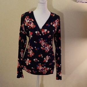 Boden wrap top navy & red, pink, white, purple floral, size 6